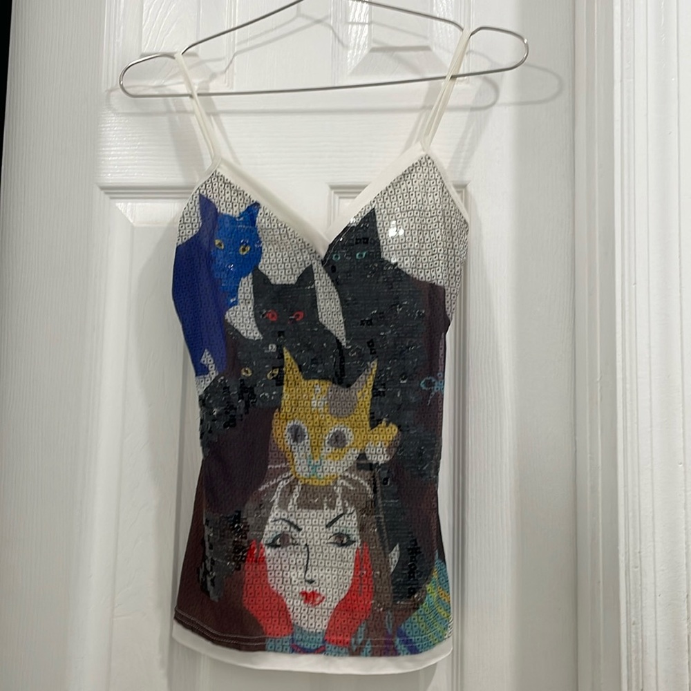 White sparkly sequins tank size s/m by Kessley. Perfect for cat lovers. NWT